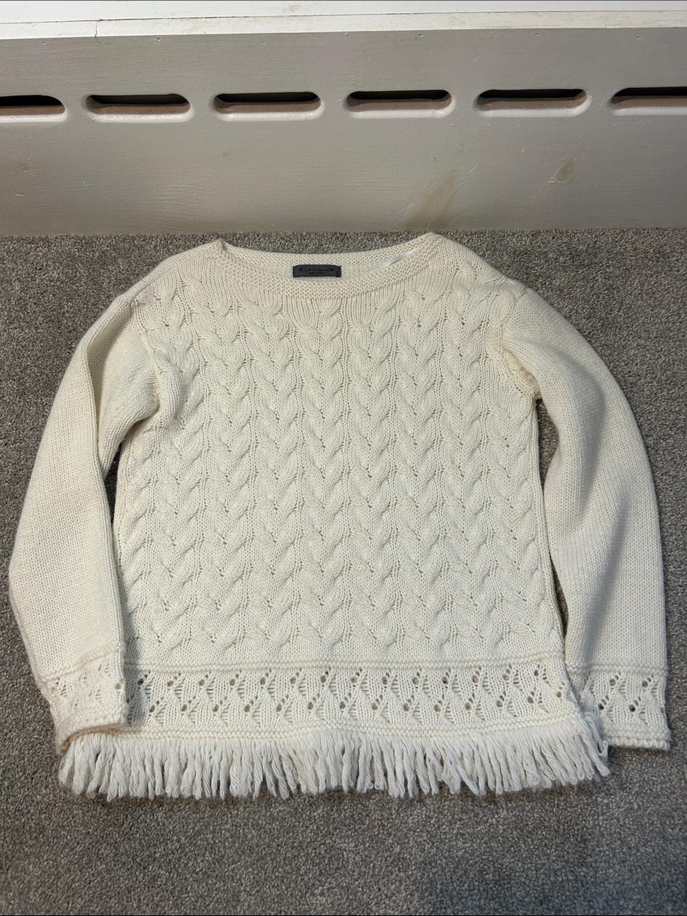 Elsamanda- off white, cable knit, fringe sweater